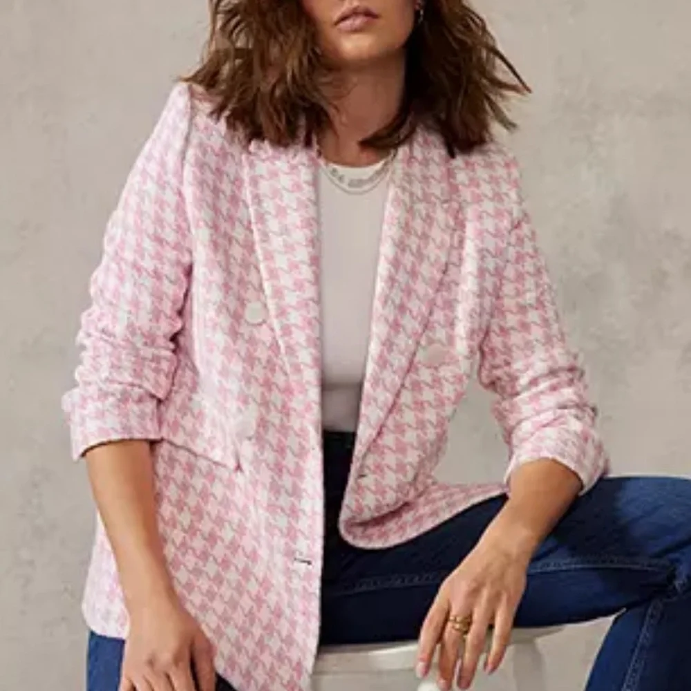 • NWOT! • Mint Velvet coton blend pink and white houndstooth blazer - Picture 11 of 11